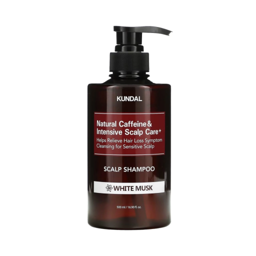 KUNDAL Natural Caffeine & Intensive Scalp Care Shampoo White Musk натуральний шампунь від випадіння волосся 500 мл