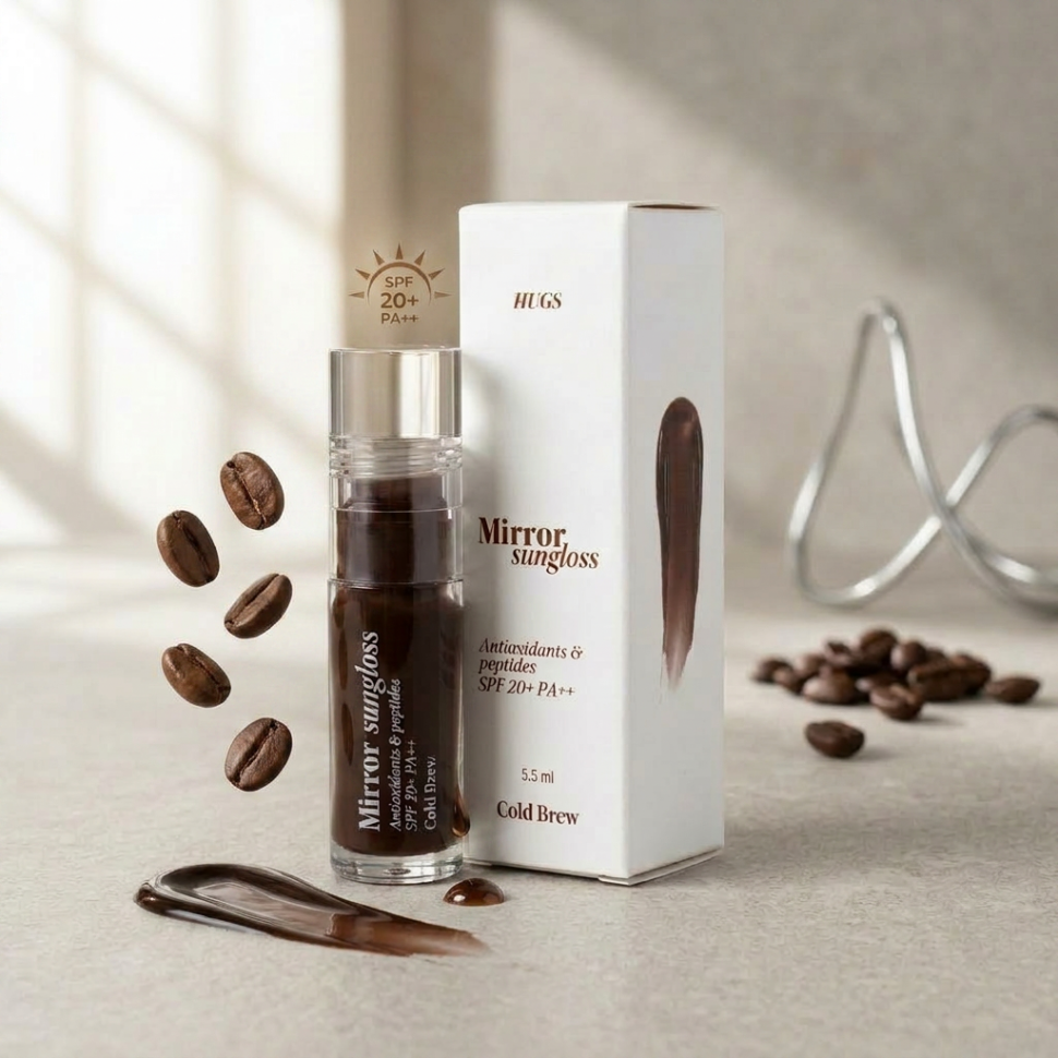 Солнцезащитный блеск для губ HUGS Mirror Sungloss Cold Brew SPF 20+ PA++ 5,5 мл (Цена: 590 грн.)