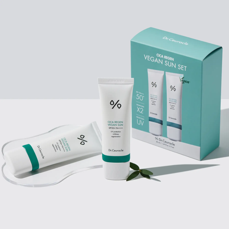 Набор солнцезащитных кремов с центеллой  SPF50+ PA++++ DR.CEURACLE Cica Regen Vegan Sun Set DUO уп (Цена: 1 290 грн.)