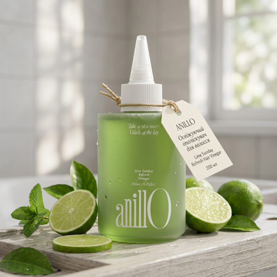 Освежающий ополаскиватель для волос ANILLO Lime Sunday Refresh Hair Vinegar 200 мл (Цена: 1 145 грн.)
