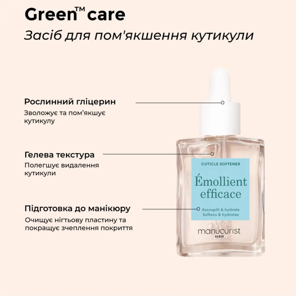 MANUCURIST засіб для пом'якшення кутикули Green Care Emollient Efficace 15 мл (Ціна: 829 грн.)