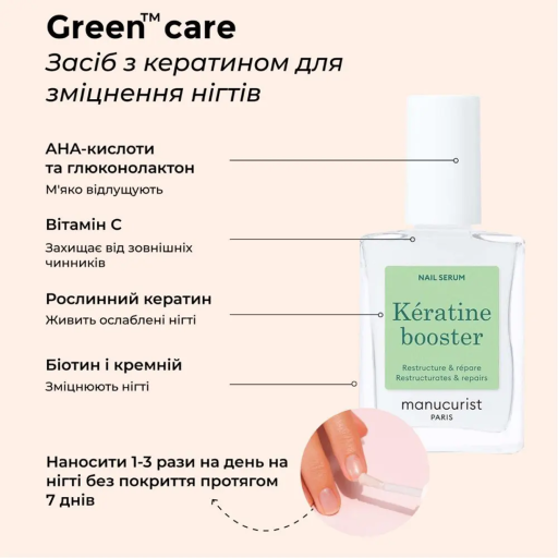 Средство с кератином для укрепления ногтей MANUCURIST Green Care Kératine Booster 15 мл